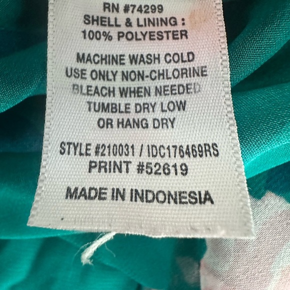 Sweet Storm Green/Pink flower print lined to knee dress drawstring size Med - Picture 10 of 11